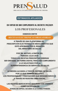 En virtud de dar cumplimiento al Decreto N.º 345/2024, se informa que los profesionales deberán emitir recetas electrónicas obligatorias